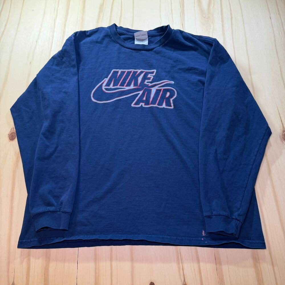 Vintage Y2K Nike Air Long Sleeve Blue T-Shirt Mens Medium Spell Out Logo READ!